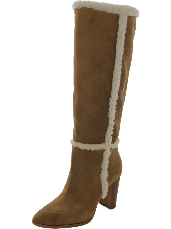 Aubri Womens Suede Shearling Trim Knee-High Boots