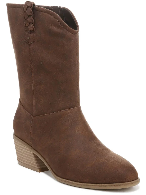 Layla Womens Faux Leather Wide Calf Mid-Calf Boots