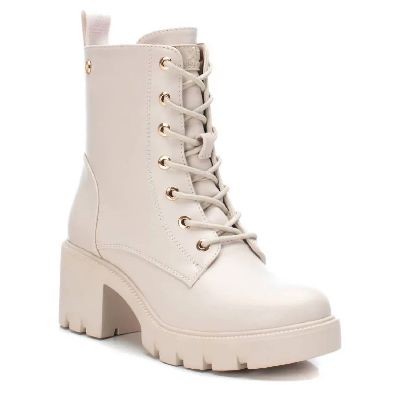 Women's Lace-Up Booties In Light Beige