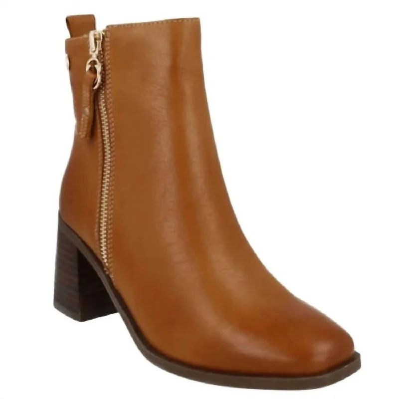 Women's Leather Booties In Camel