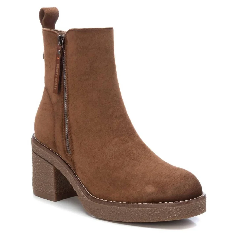 Women's Suede Booties In Camel