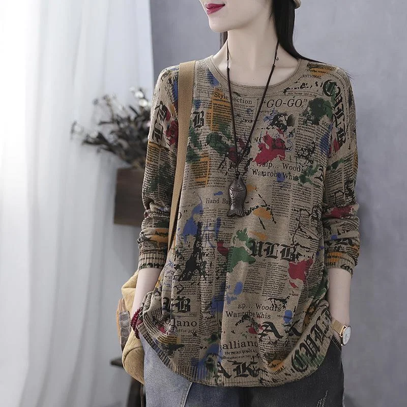 Autumn Long Sleeve Vintage Letter Print Sweater