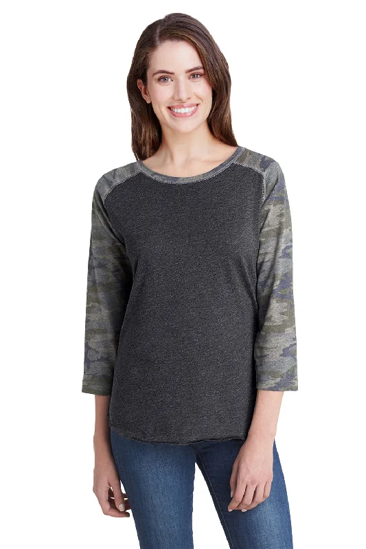 LAT Womens Fine Jersey 3/4 Sleeve Crewneck T-Shirt - Vintage Smoke Grey/Camo