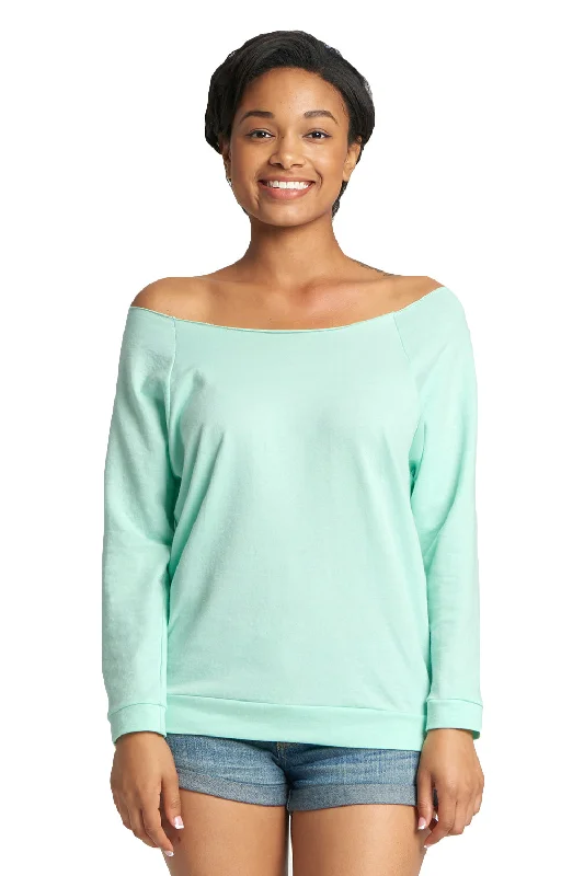 Next Level Womens French Terry 3/4 Sleeve Wide Neck T-Shirt - Mint Green - Closeout