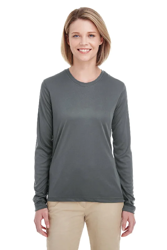 UltraClub Womens Cool & Dry Performance Moisture Wicking Long Sleeve Crewneck T-Shirt - Charcoal Grey