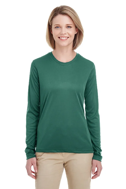 UltraClub Womens Cool & Dry Performance Moisture Wicking Long Sleeve Crewneck T-Shirt - Forest Green